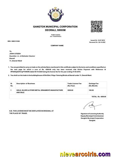 India Gangtok trade license